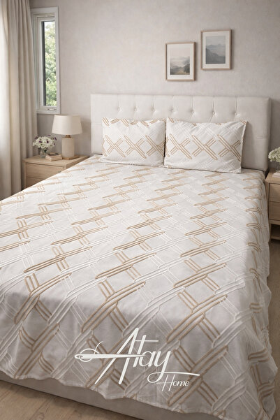 Atay Home طقم مفرش سرير مزدوج ناعم بتصميم هندسي عصري