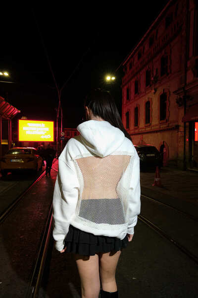 Sheen Studios Kristal Taş File Detaylı Oversize Hoodie Sweatshirt