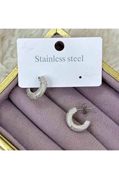 Septemmart Silver Color Serrated Texture Detailed Knuckle Hoop Earrings