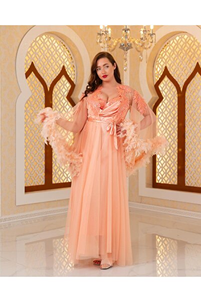 Limas lingerie Special Design Feathered, Lace-Detail 2-Piece Long Dressing Gown