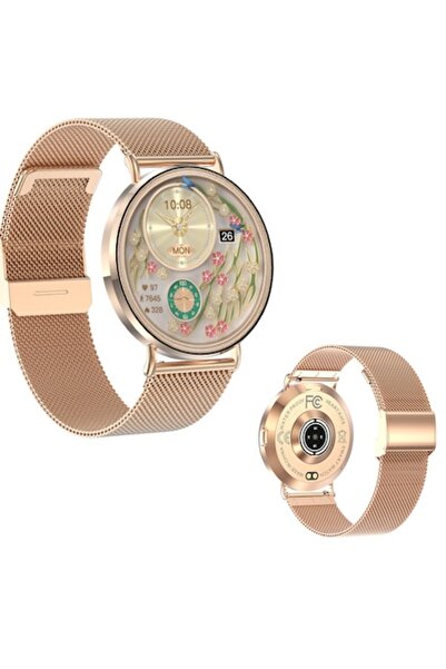 Mirunia Ceas inteligent, auriu, ecran AMOLED rotund de 1,32"