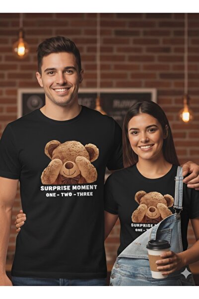 PENTHİLUS Sevimli ayı baskılı Unisex tişört - Sevgililer günü hediyesi - Sevg...