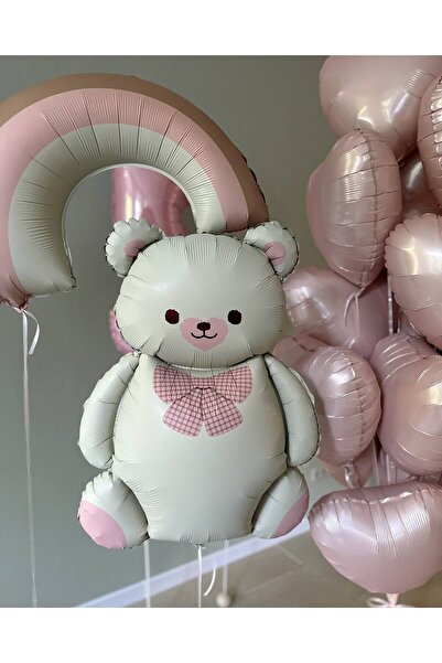 Çemrek Süs Parti Rainbow Bear and Heart Foil Balloon Set of 10 for Girls