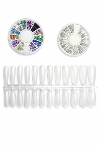 OEM False Nails Set + Nail Art Accessories – Nail Tips + Decorative Rhinestones