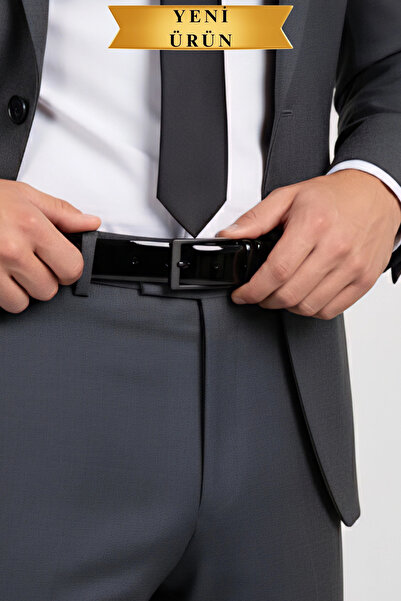 VANİLLA COLLECTİON Rugan Vegan Deri Kemer Siyah Mat Metal Tokalı İnce Model P...