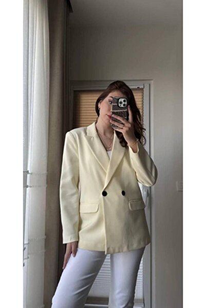 MAESTRO WOMAN Tek Düğmeli Oversize Sarı Blazer Ceket