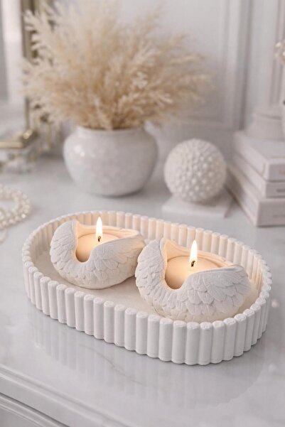 BUBUHOMEDECOR 2’li Set Ve Tabaklı Melek Kanatlı Mumluk