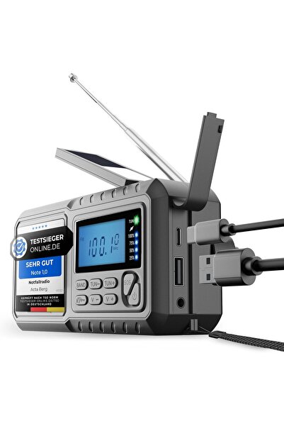 Acta Berg Krank Acil Durum Radyosu, Güneş Enerjili & Manivelalı, 5000mAh Pil,...