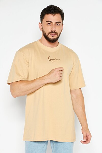 KARL KANI Men Crew Neck Short Sleeve Embroidered Logo T Shirt, Beige
