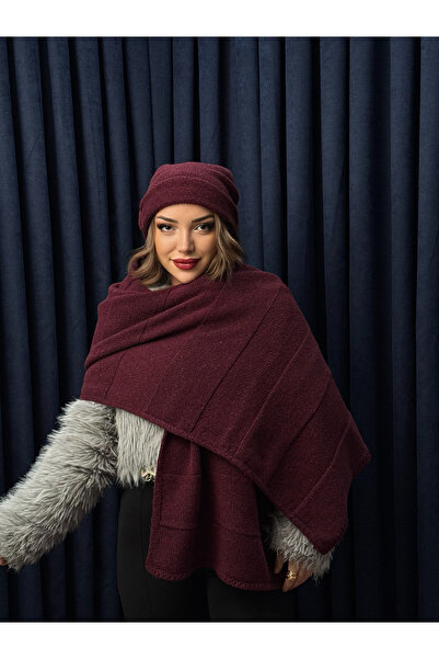 Neva Wear طقم مستطيل الشكل من الصوف الناعم - طقم شال وقبعة