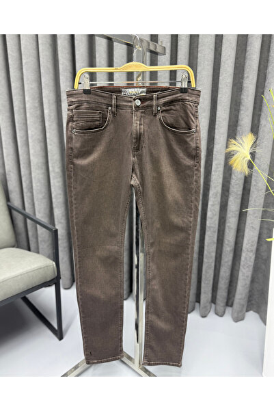 Avni Ceylan Brown Slim Fit Men's Jean Denim Trousers