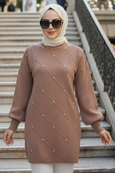 N.S NEVA STYLE Bead Detailed Biscuit Hijab Knitwear Sweater 10138Bs