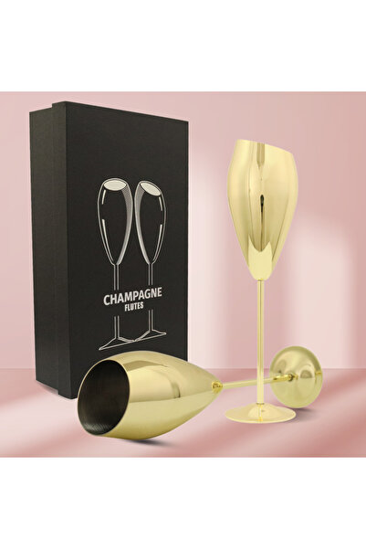 BIUPSER Set of 2 Golden Pear-type Champagne Glasses, Stainless Steel, 250ml,