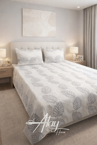 Atay Home طقم غطاء سرير مزدوج عصري بنقشة أوراق الشجر 240x250