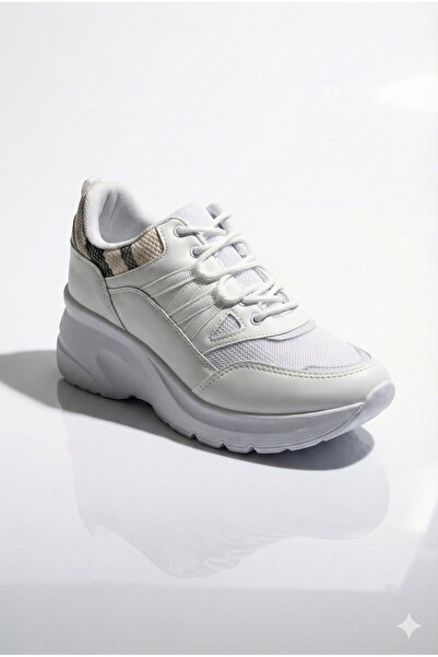 Bitmedeniste Women's White Sneakers with Hidden Heel 6 cm – Chunky Sole, Snak...