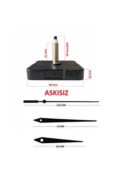 EXİZ TİCARET Askısız 28 mm Akar Sessiz Duvar Saati Mekanizması -akrep-yelkova...
