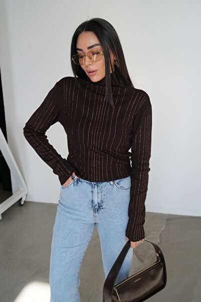 Özge Özgenç Turtleneck Stone Printed Knitwear Blouse