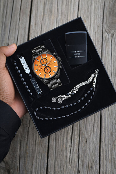 wesscollection Erkek Kol Saati Hediye Seti Saat Çakmak ve Tesbih Seti