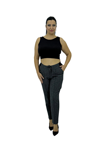 MOTIVATION Plus Size Cashmere Elastic High Waist Flared Leg Women's Trousers