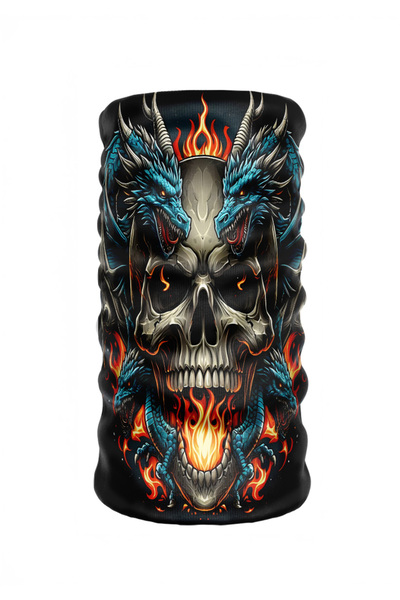 Crown Micro Kuru Kafa - Mavi Ejderha Baskılı Bandana - Motosiklet Buff - Boyu...