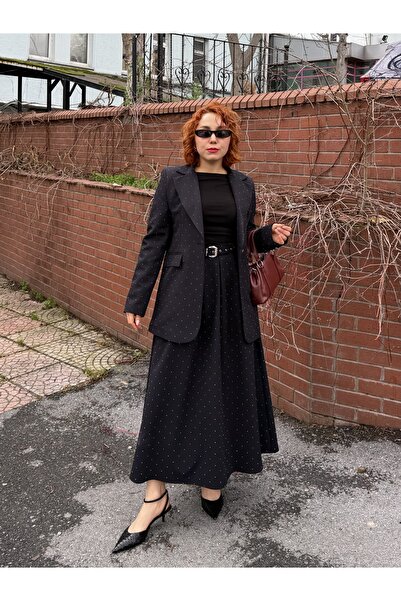 Bak'ap Premium Trend Black Hijab Stone-Embellished Padded Jacket-Maxi Belted ...