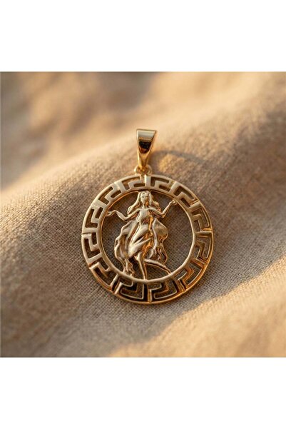 Zeino Başak Burcu Antik Desenli Kolye Ucu - 14k Altın Rengi Kaplama, 2,5 cm çap