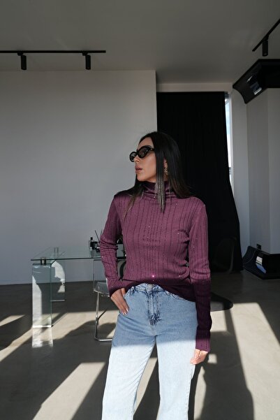 Özge Özgenç Turtleneck Stone Printed Knitwear Blouse