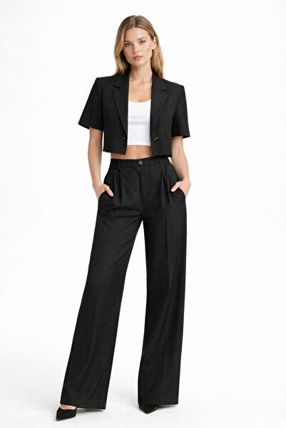 Timburly بنطلون بالازو كلاسيكي أسود فضفاض للنساء