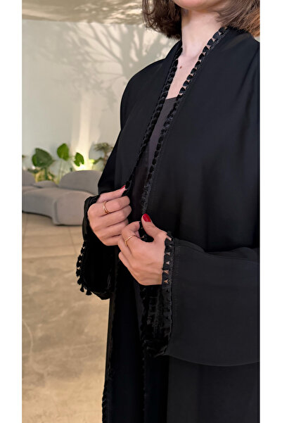VELORA Rahaf Premium Half-Closet Black Abaya with a sophisticated Gulf touch ...