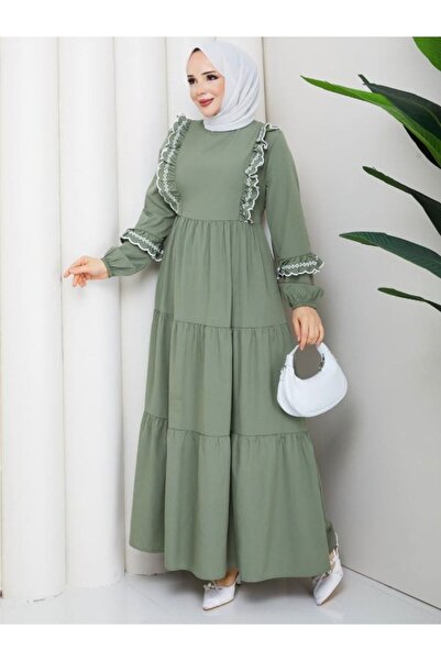 SHİROSA Rochie musulmană din poplin cu volane și detalii brodate