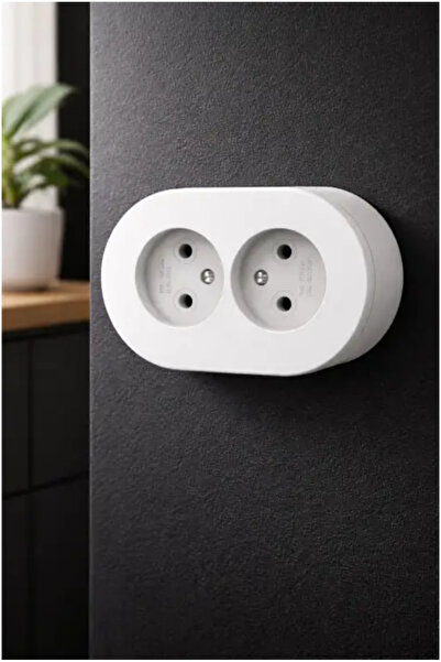 Eco Lounge Grounded Surface Mounted Double Socket Set Modern Off-White Easy I...