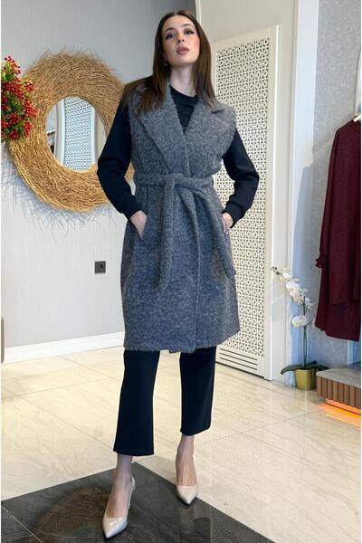 Mahhar Kruvaze Yaka Kırçıllı Yelek - Antrasit