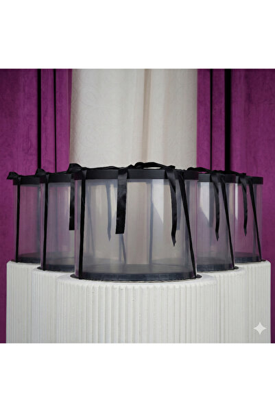 GiftWorld Cake and gift boxes, transparent, round, black, medium (5 boxes)