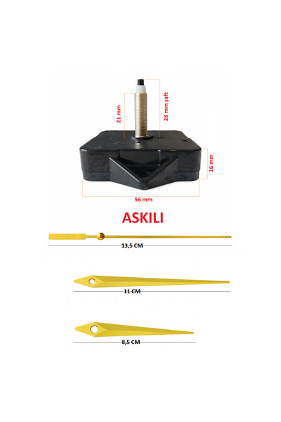 EXİZ TİCARET Askılı 28 mm Akar Sessiz Duvar Saati Mekanizması -akrep-yelkovan...