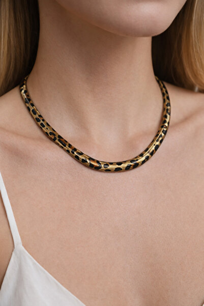 REKS قلادة فاخرة بنمط جلد الفهد وسلسلة على شكل ثعبان بلون ذهبي - هدية فاخرة و...