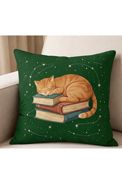 Elay Tekstil Kedi Figürlü Çift Taraf Dijital Baskılı Kırlent Kılıfı