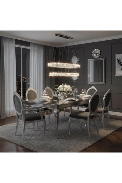 Elizim Home Lighting Kristal elips 2 katlı krom ledli avize