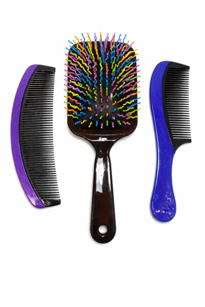 OEM Hair Brush Set with Colored Bristle + Comb – Detangling and Scalp Massage