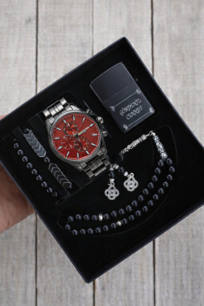 wesscollection Erkek Kol Saati Hediye Seti Saat Çakmak ve Tesbih Seti