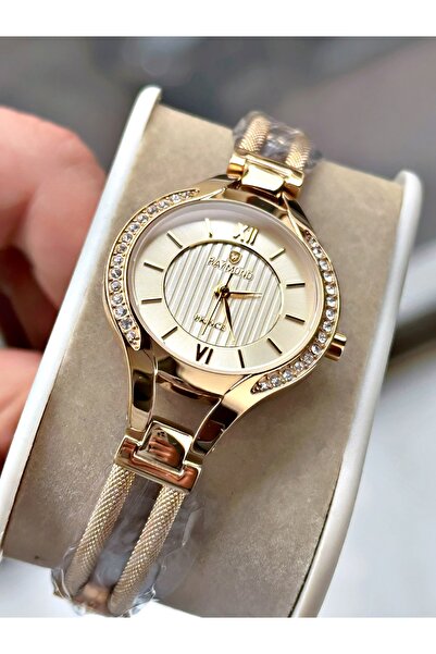 Raymond Altın Renk Taşlı Model Fantazi Çelik Kadın Kol Saati + BİLEKLİK HEDİYELİ