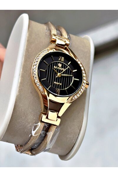 Raymond Altın Renk Taşlı Model Fantazi Çelik Kadın Kol Saati + BİLEKLİK HEDİYELİ