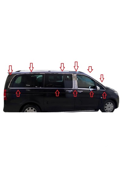 MİKOLİNE OTOMOTİV Mercedes Vito W447 Krom Cam Çerçeve Seti Uzun Şase Tek Sürgü
