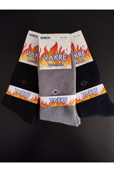 vakre Multicolor Small Patterned 3-Pack Cotton Towel Winter Men's Socket Socks