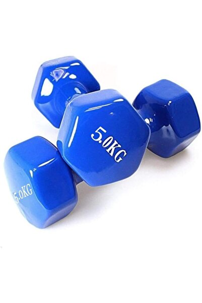 Generic Vinyl Dumbbell Set 5kg x 2 – Pair of Blue Coated Hand Weights for Hom...