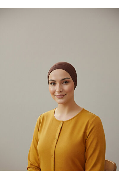 BSA Acı kahverengi düz penye bone arkadan bağlamalı tesettür bone