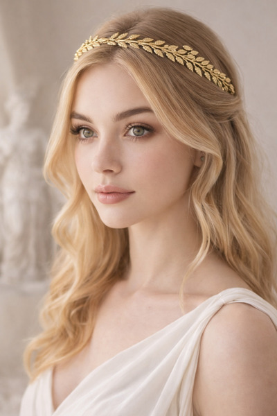 REBORN DESIGN تاج معدني ذهبي اللون على شكل ورقة داريفا رومانية من طراز الإلهة