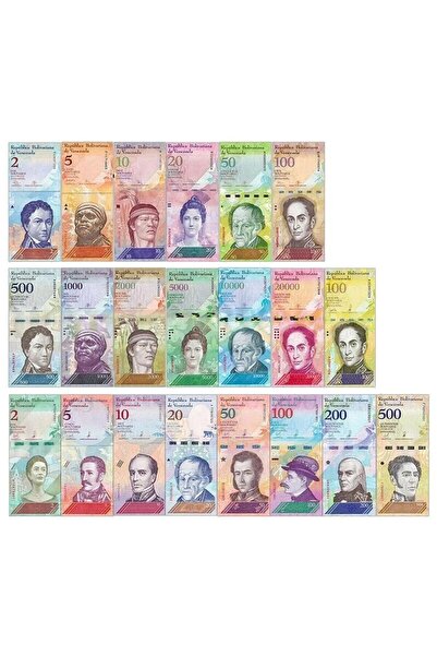 3Alp Koleksiyon Venezuela 21 Farklı Tedavül Kağıt Yabancı Eski Kağıt Para Set...
