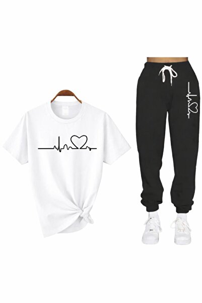 zeag Women's Heartbeat Printed T-Shirt Track Suit Set