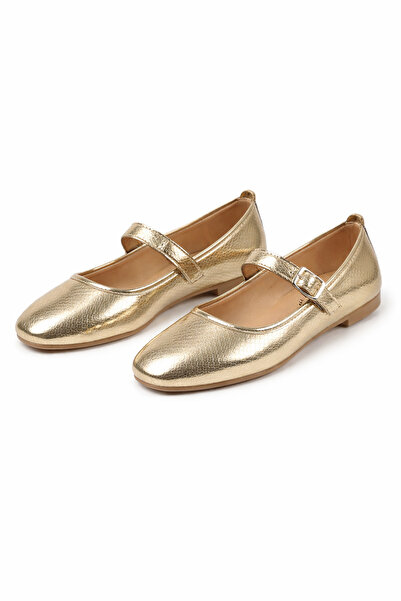FootFrenzy Luna Gold Buckle Women's Ballerinas – Shiny Metallic Snake Pattern...