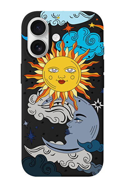 shoptocase iPhone 17 Güneş Ay Desenli İçi Süet Lansman Telefon Kılıfı